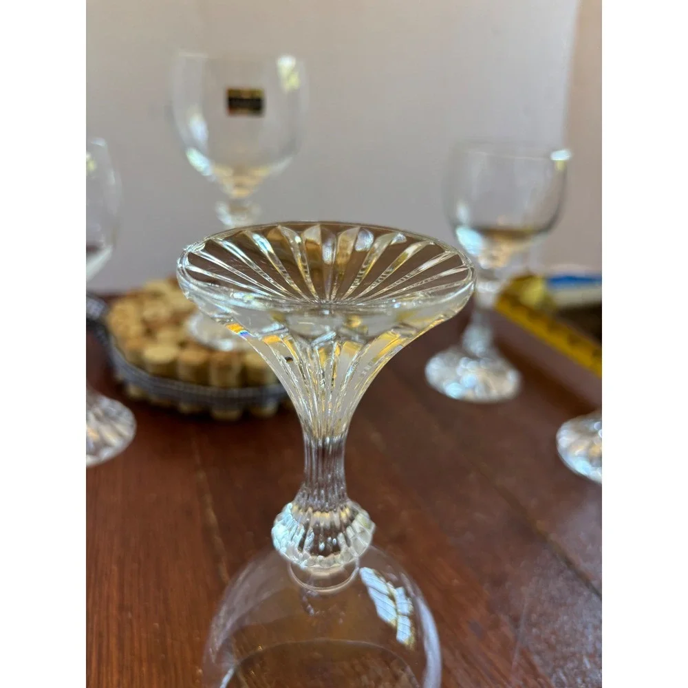 Mikasa The Ritz Crystal Wine Glasses Set of 6 West Germany Ribbed Stem 6.25in